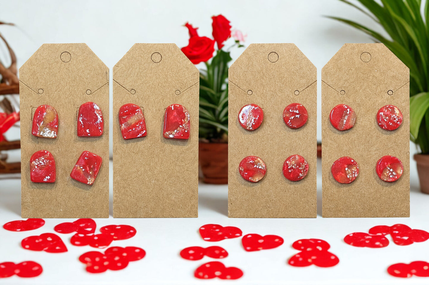 Marbled Red & Silver Studs